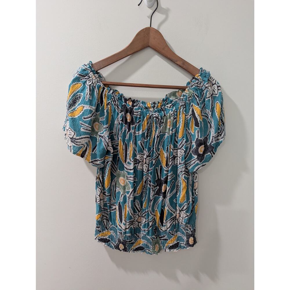 Christian Siriano Blue Floral Boho Off The Shoulder Top